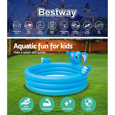 Inflatable Kids Play Pool 3 Ring Elephant Spray Splash Pools Game Toy