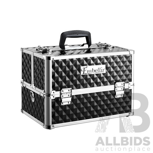 Portable Beauty Makeup Case Diamond Black - Free Shipping
