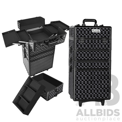 7 in 1 Portable Beauty Make up Cosmetic Trolley Case Diamond Black - Brand New - Free Shipping