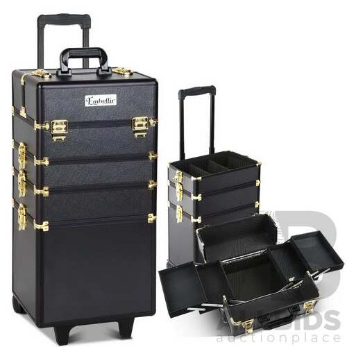 7 in 1 Portable Beauty Make up Cosmetic Trolley Case Black Gold - Brand New - Free Shipping