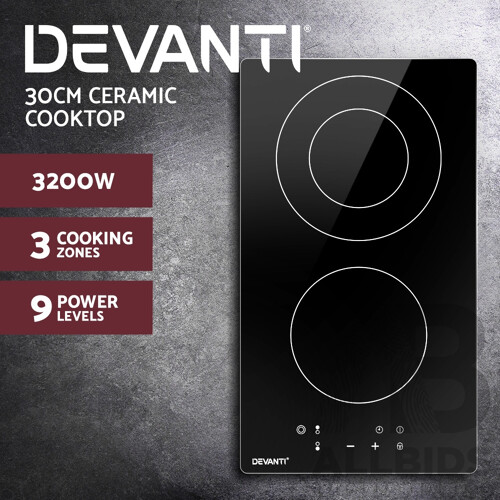 Electric Ceramic Cooktop 30cm Kitchen Cooker Cook Top Hob Touch Control 3-Zones - Brand New - Free Shipping