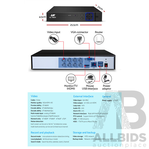 1080P 8 Channel HDMI CCTV Security Camera - Brand New - Free Shipping