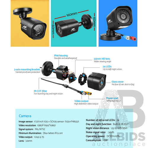 8CH 5 IN 1 DVR CCTV Security System Video Recorder /w 4 Cameras 1080P HDMI Black - Brand New - Free Shipping