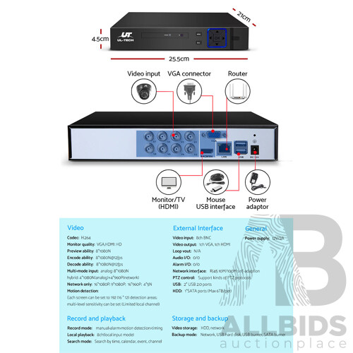 1080P 8 Channel HDMI CCTV Security Camera with 1TB Hard Drive - Brand New - Free Shipping