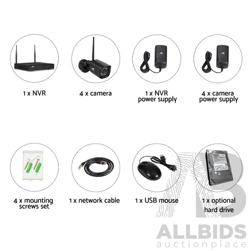 CCTV Wireless Security Camera System 8CH Home Outdoor WIFI 4 Square Cameras Kit 1TB - Brand New - Free Shipping