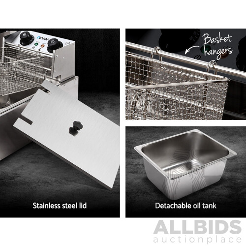 Commercial Electric Twin Deep Fryer - Silver - Brand New - Free Shipping