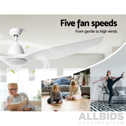 64 DC Motor Ceiling Fan with LED Light with Remote 8H Timer Reverse Mode 5 Speeds White