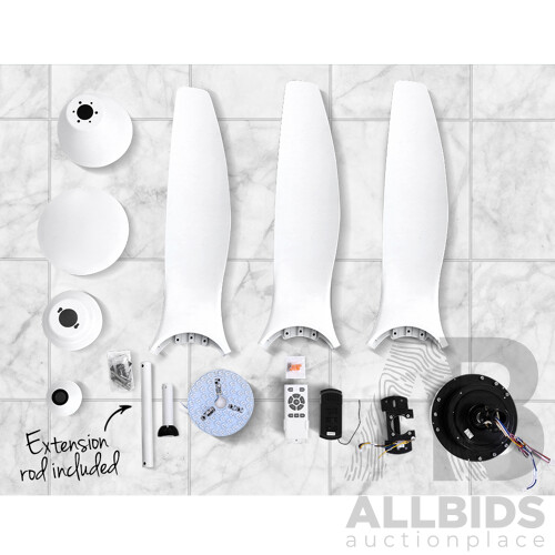 64 DC Motor Ceiling Fan with LED Light with Remote 8H Timer Reverse Mode 5 Speeds White