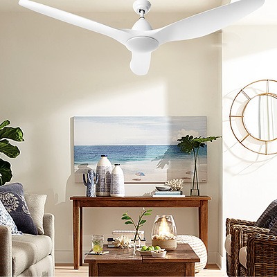 64 DC Motor Ceiling Fan with LED Light with Remote 8H Timer Reverse Mode 5 Speeds White