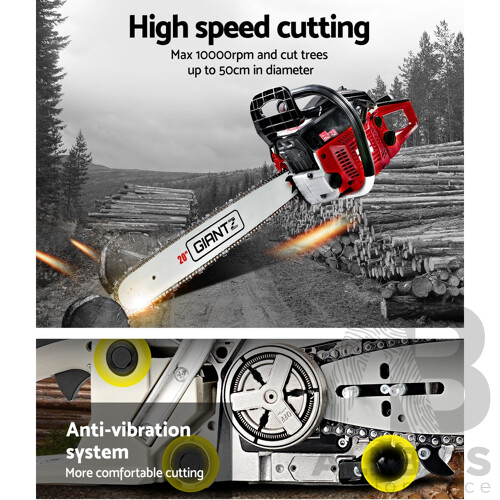 52CC Petrol Commercial Chainsaw Chain Saw Bar E-Start Black