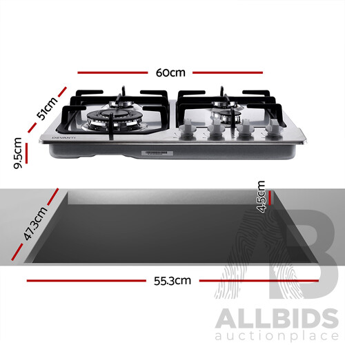 Gas Cooktop 60cm Gas Stove Cooker 4 Burner Cook Top Konbs NG LPG Steel - Brand New - Free Shipping
