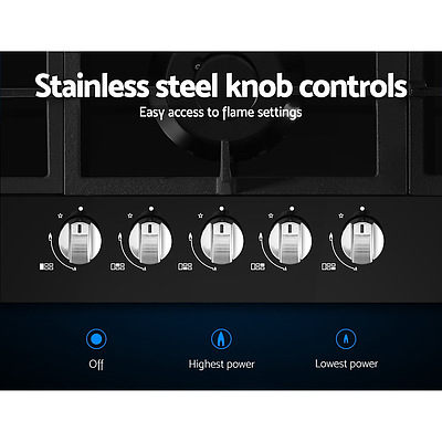 Gas Cooktop 90cm 5 Burner Stove Hob Cooker Kitchen NG LPG Black Glass - Brand New - Free Shipping