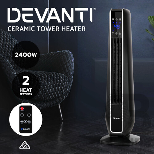 2400W Electric Ceramic Tower Heater - Black - Free Shipping