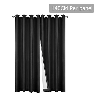 Set of 2 140 x 230cm Eyelet Blockout Curtains - Black - Brand New - Free Shipping