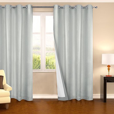 Set of 2 140 x 230cm Eyelet Blockout Curtains - Ecru - Free Shipping