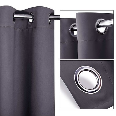 Set of 2 140 x 230cm Eyelet Blockout Curtains - Grey - Free Shipping