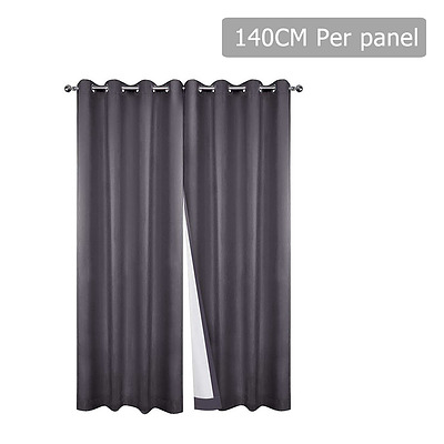 Set of 2 140 x 230cm Eyelet Blockout Curtains - Grey - Free Shipping