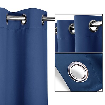2 Panel 140 x 230cm Eyelet Blockout Curtains - Navy
