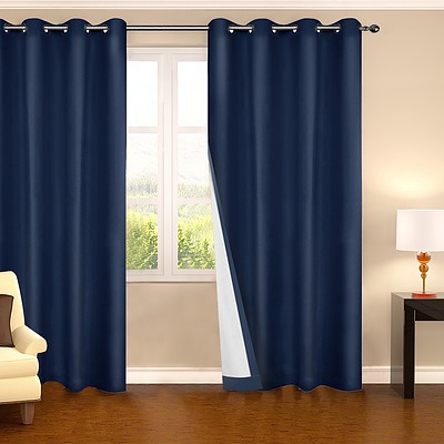 2 Panel 300 x 230cm Eyelet Blockout Curtains - Navy
