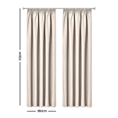 2 Pencil Pleat 180x213cm Blockout Curtains - Sand