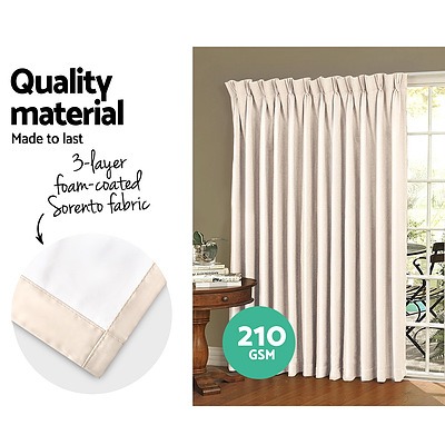 2 Pencil Pleat 180x213cm Blockout Curtains - Sand