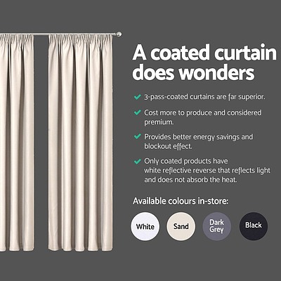 2 Pencil Pleat 180x213cm Blockout Curtains - Sand