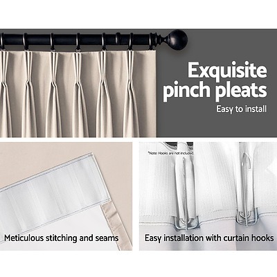 2 Pencil Pleat 180x213cm Blockout Curtains - Sand
