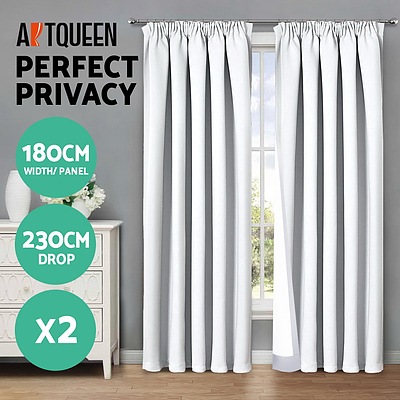 2 Pencil Pleat 180x230cm Blockout Curtains - White