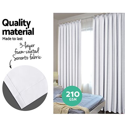 2 Pencil Pleat 180x230cm Blockout Curtains - White