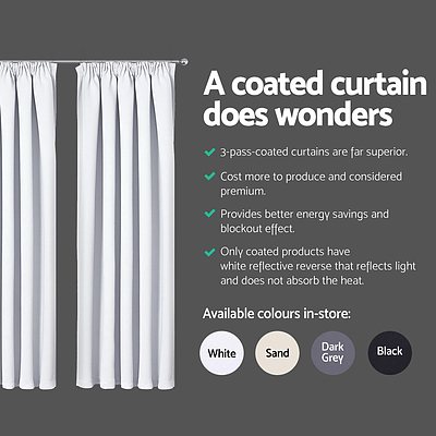 2 Pencil Pleat 180x230cm Blockout Curtains - White