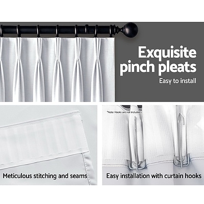2 Pencil Pleat 180x230cm Blockout Curtains - White