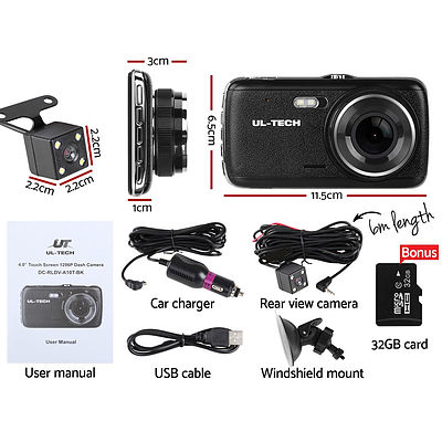 UL Tech 4 Inch Dual Camera Dash Camera - Black - Brand New - Free Shipping