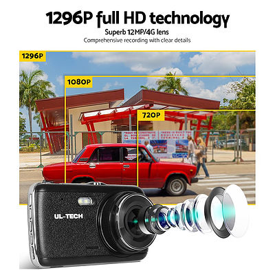 UL Tech 4 Inch Dual Camera Dash Camera - Black - Brand New - Free Shipping