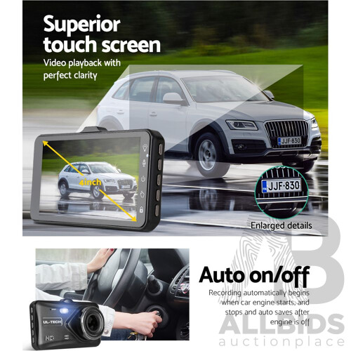 UL Tech 4 Inch Dual Camera Dash Camera - Black - Brand New - Free Shipping
