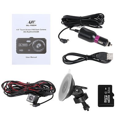 UL Tech 4 Inch Dual Camera Dash Camera - Black - Brand New - Free Shipping