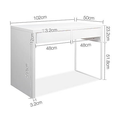 Metal Desk with 2 Drawers - White