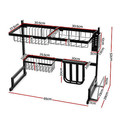 2-Tier 65cm Stainless Steel Kitchen Shelf Organizer Dish Drying Rack Over Sink
