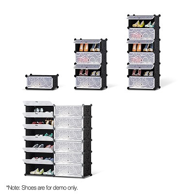 12 Shoe Stackable Compartments - Black & White - Free Shipping