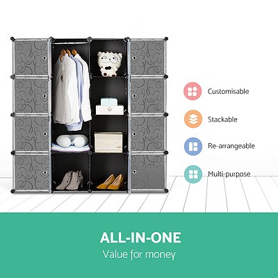 16 Cube Portable Storage Cabinet Wardrobe - Black & White - Brand New - Free Shipping