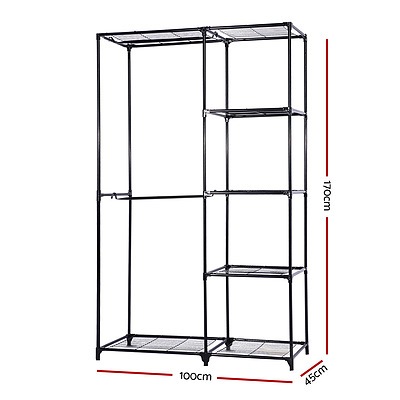 Portable Closet Organizer Storage Clothes Hanger Rail Garment Shelf Rack Black - Brand New - Free Shipping