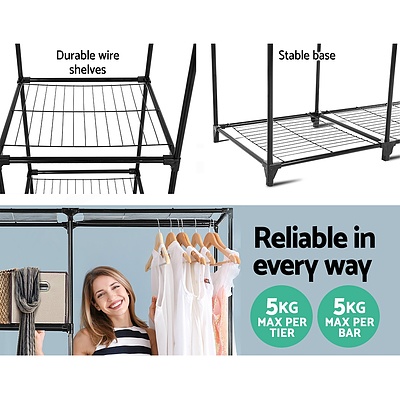 Portable Closet Organizer Storage Clothes Hanger Rail Garment Shelf Rack Black - Brand New - Free Shipping