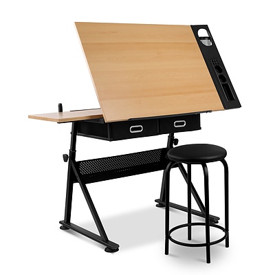 Tilt Drafting Table Stool Set - Natural & Black - Brand New - Free Shipping