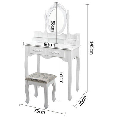 4 Drawer Dressing Table w/ Mirror White - RRP: $572.17 - Free Shipping