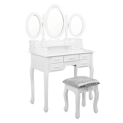 7 Drawer Dressing Table w/ Mirror White - RRP: $693.04 - Free Shipping