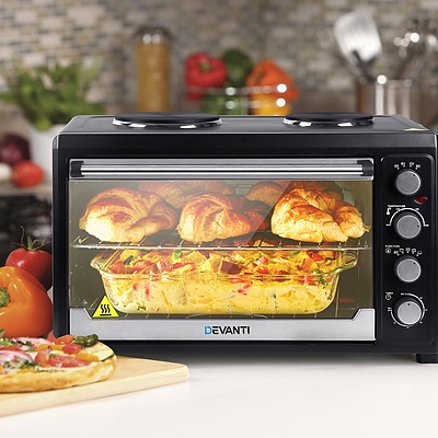 Electric Convection Oven Benchtop Rotisserie Grill 60L Hotplate Black - Brand New - Free Shipping