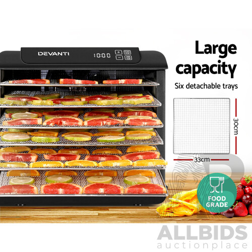 6 Tray Food Dehydrators Commercial Beef Jerky Maker Fruit Dryer Black - Brand New - Free Shipping
