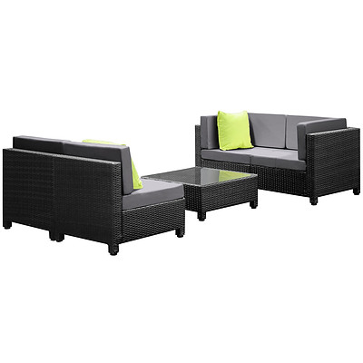 5 pcs Black Wicker Rattan 4 Seater Outdoor Lounge Set Grey - Brand New - Free Shipping