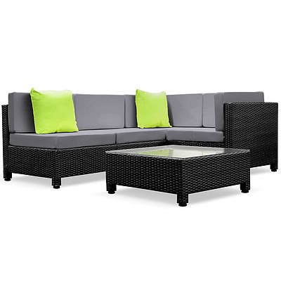5 pcs Black Wicker Rattan 4 Seater Outdoor Lounge Set Grey - Brand New - Free Shipping