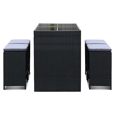 5 Piece Outdoor Furniture Bar Table and Stools Set 4 Chairs - Black - Free Shipping