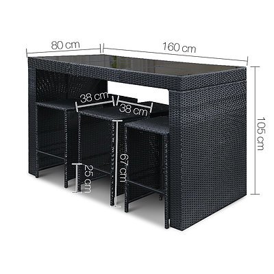 7 Piece Outdoor Bar Table and Stools Set 4 Chairs - Black - Free Shipping